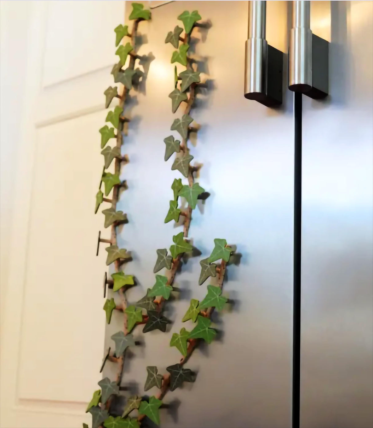 Flexible English Ivy fridge magnet climbing decor, designed to transform any kitchen into a stylish vertical garden.