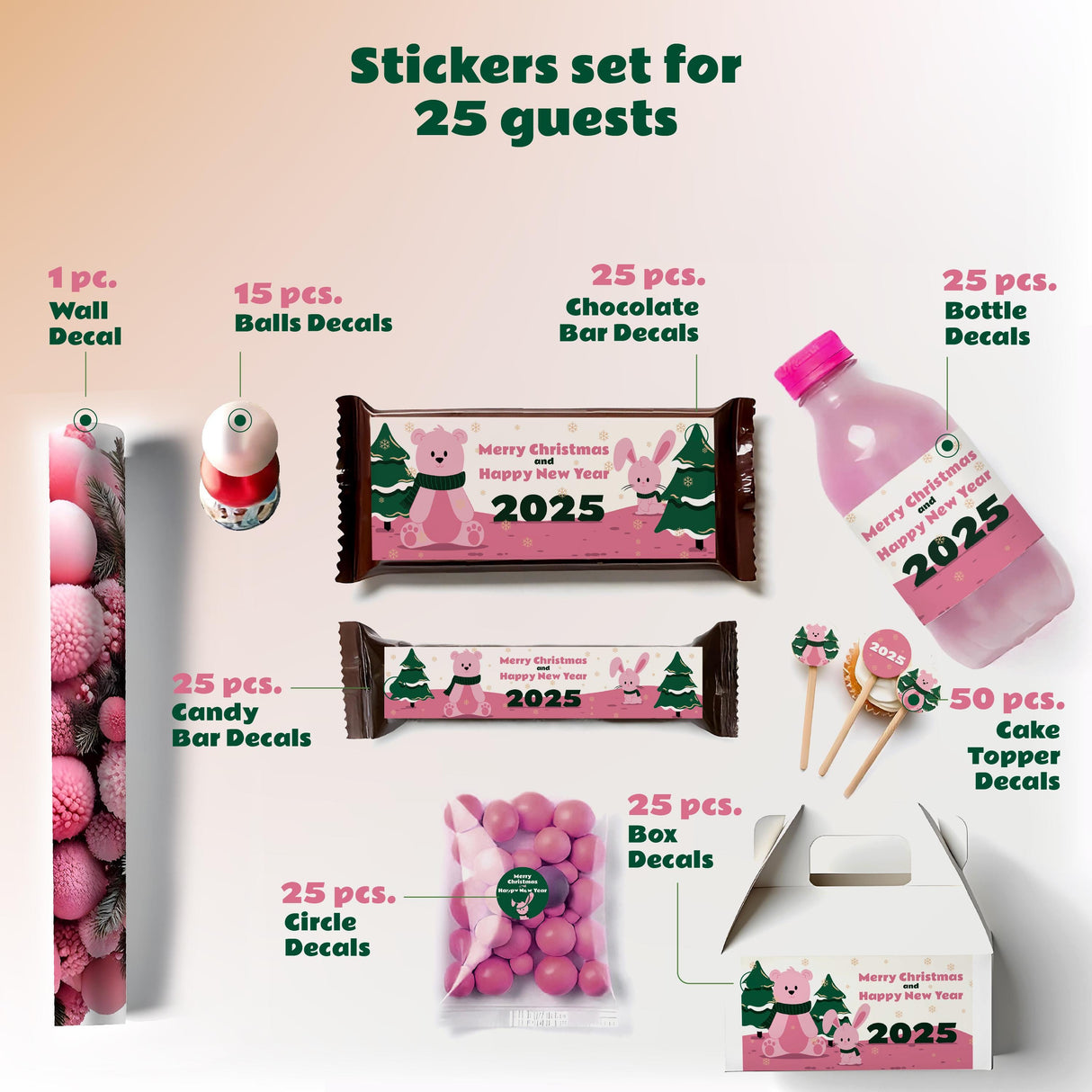 Personalized Christmas Sticker Set | Custom Holiday Bottle, Chocolate & Gift Labels | Christmas Tree Wall Decal | Festive Party Decor *!