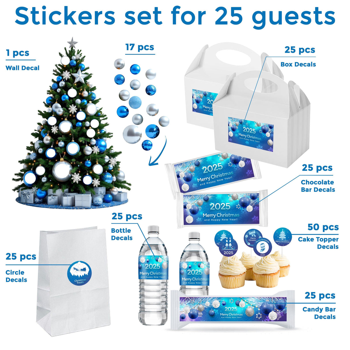 Personalized Christmas Sticker Set | Custom Holiday Labels for Bottles Gifts Chocolates | Christmas Tree Wall Decal | Festive Party Decor *!