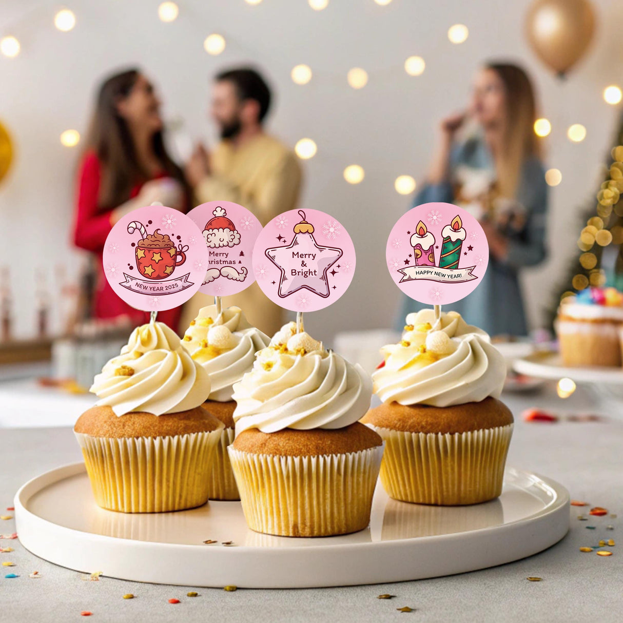 Pink Christmas Sticker Set | Personalized Holiday Labels for Bottles, Gifts Chocolates | Pastel Christmas Tree Wall Decal | Festive Decor *!