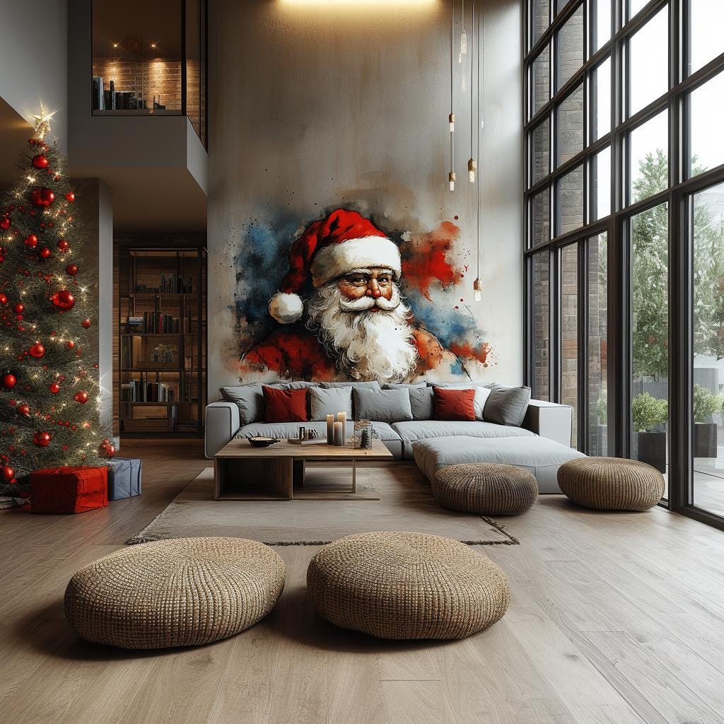 Vibrant Santa Claus Wall Mural | Classic Christmas Decal | Artistic Holiday Wall Art | Colorful Santa Portrait Sticker | Home Decoration