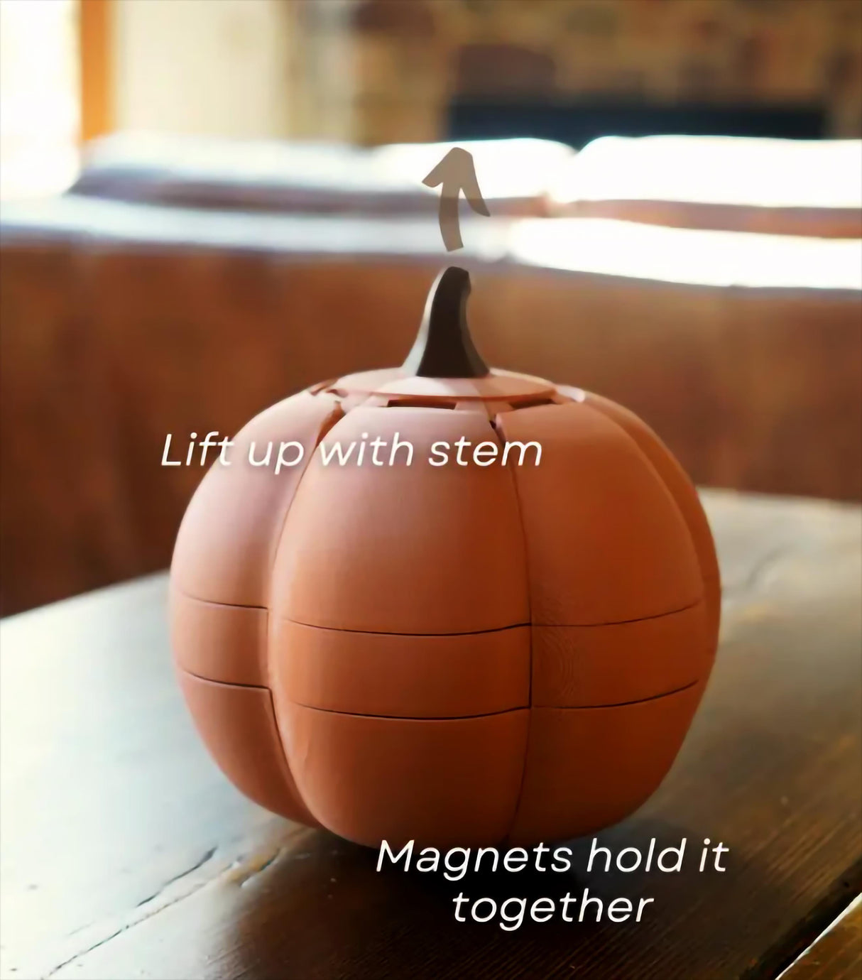 Smack O'Lantern Candy Bowl with liftable stem, showcasing magnetic segments for candy storage, perfect Halloween decor.