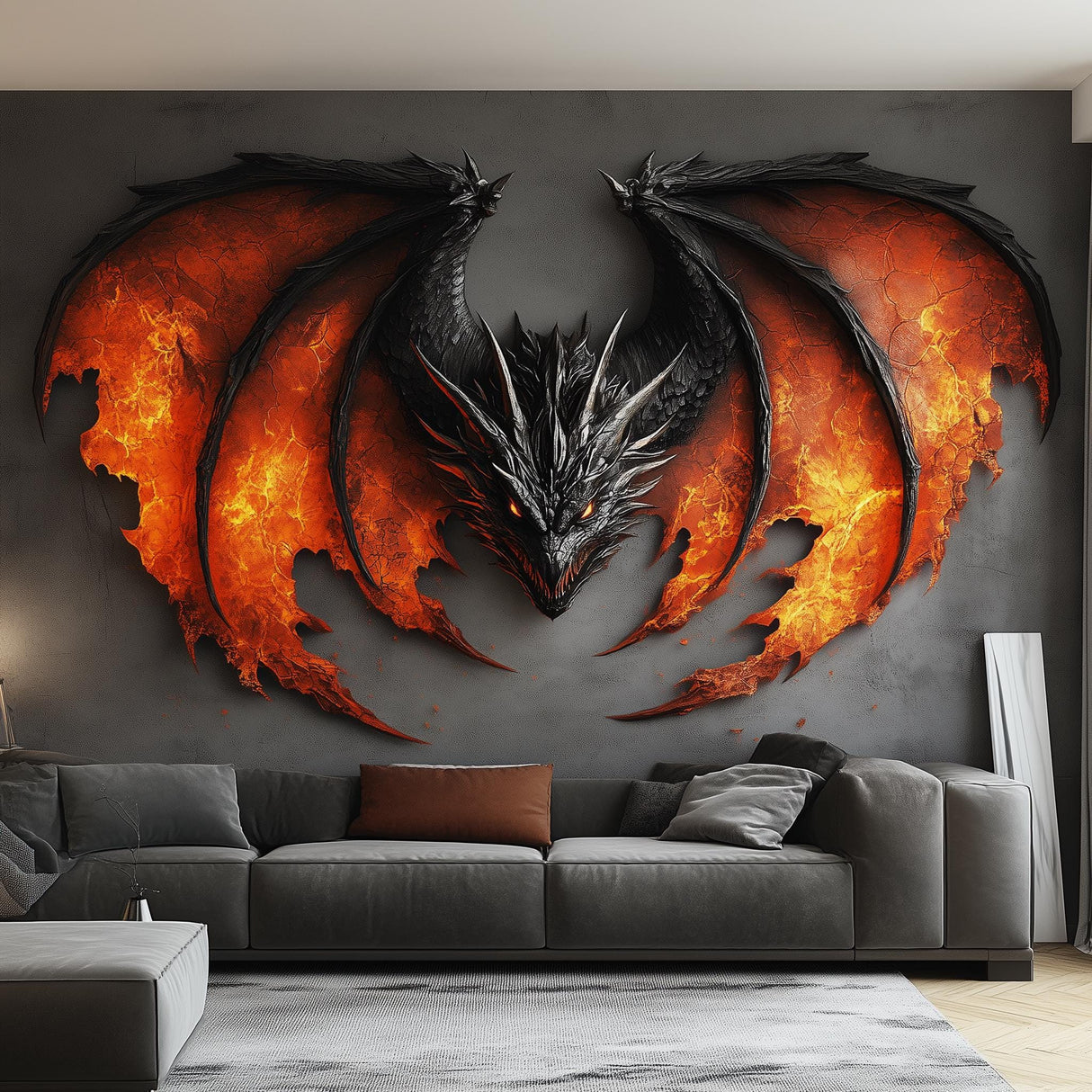 Fiery Dragon Wall Sticker | Epic Fantasy Wall Art Mural | Bold Red Black Decal Decor for Living Rooms, Game Rooms| Removable Vinyl Decals