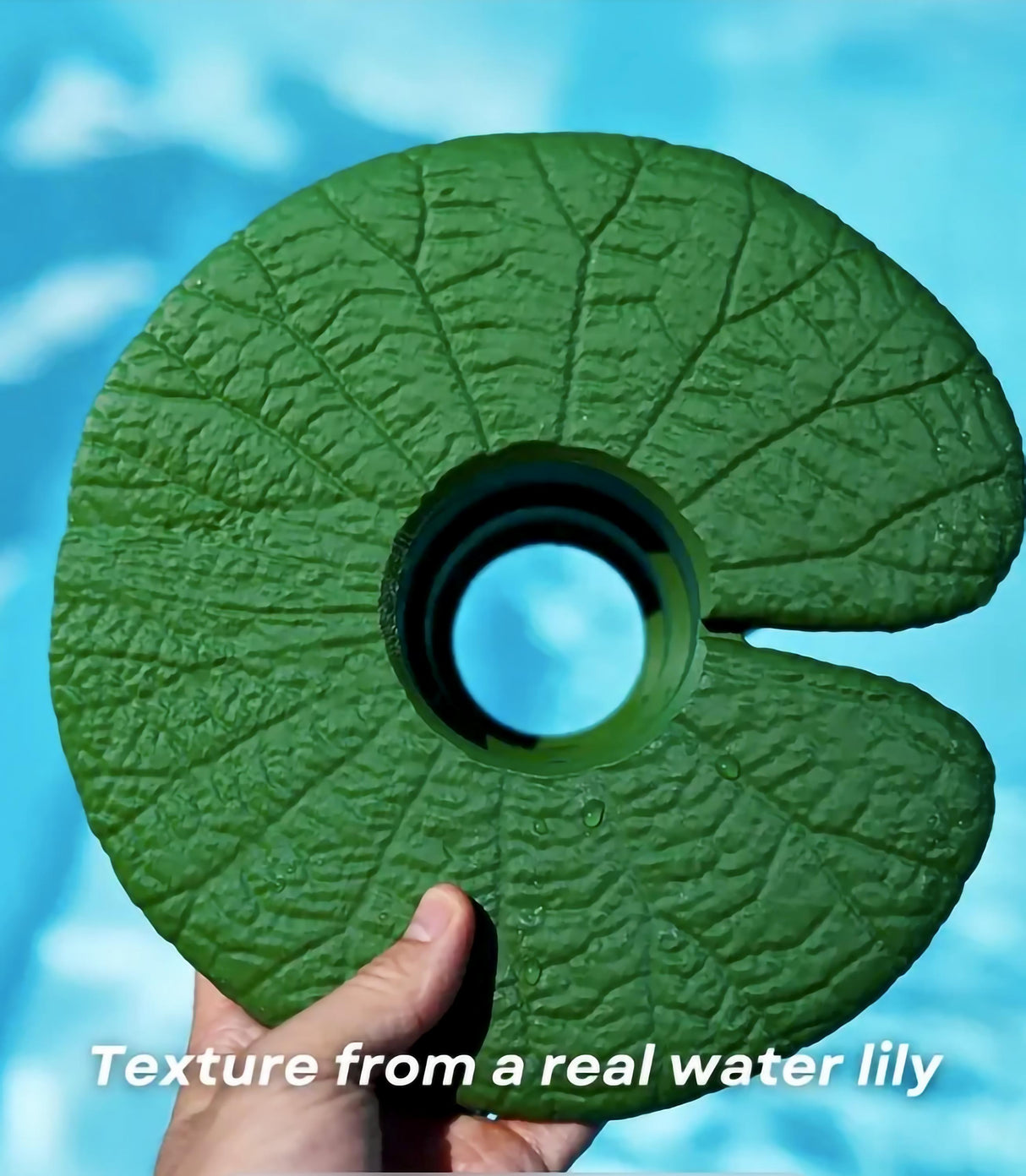 Lily Pad Cupholder showcasing realistic water lily texture, perfect for poolside drink stability.