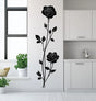 Vertical rose wall decal sticker in a modern kitchen, featuring elegant black roses and leaves, perfect for stylish decor.