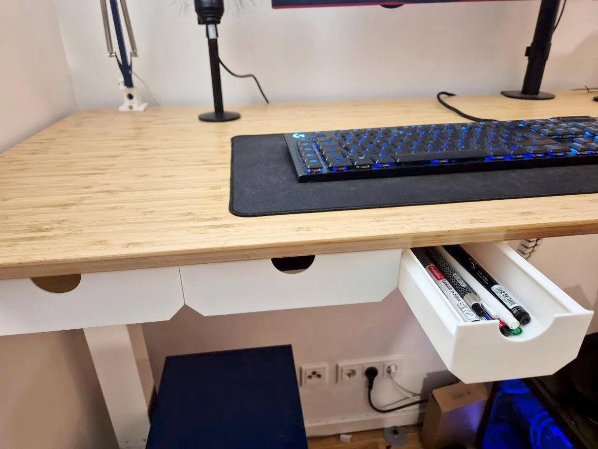 Under desk drawer organizer with minimalist design, hidden storage for office supplies, helping keep workspace neat and tidy.