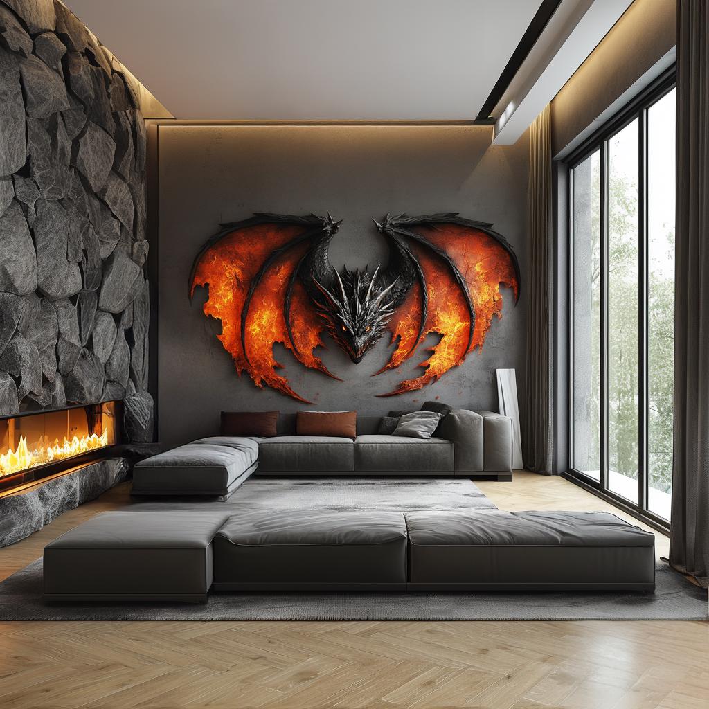 Fiery Dragon Wall Sticker | Epic Fantasy Wall Art Mural | Bold Red Black Decal Decor for Living Rooms, Game Rooms| Removable Vinyl Decals