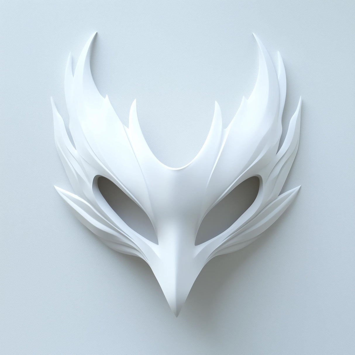 Elegant 3D-printed bird mask for fantasy masquerade, featuring a sleek, mystical design with sharp contours.