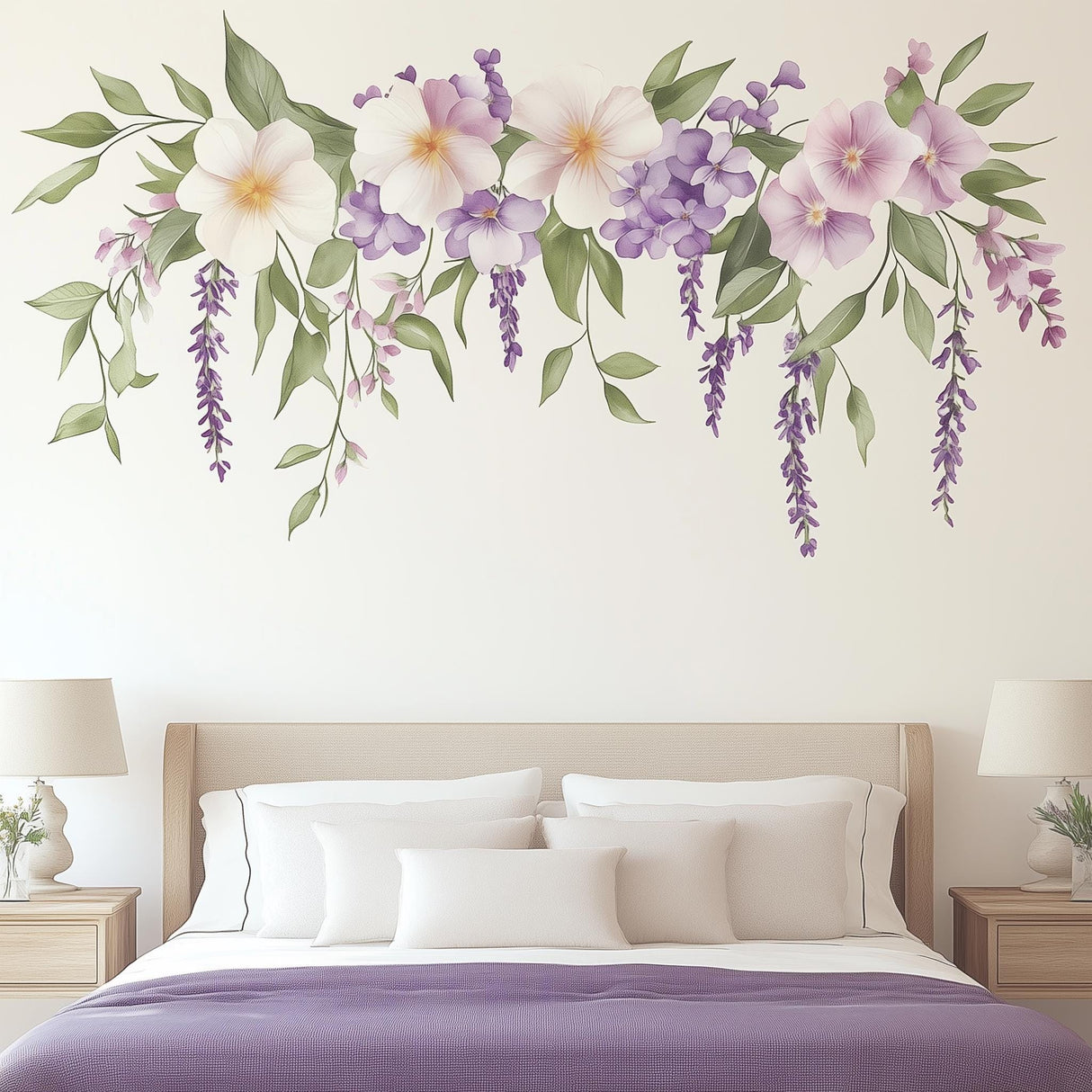 Floral Wall Decal | Watercolor Flower Wall Sticker | Boho Bedroom Wall Art | Botanical Peel Stick Mural | Elegant Home Decor Removable Vinyl