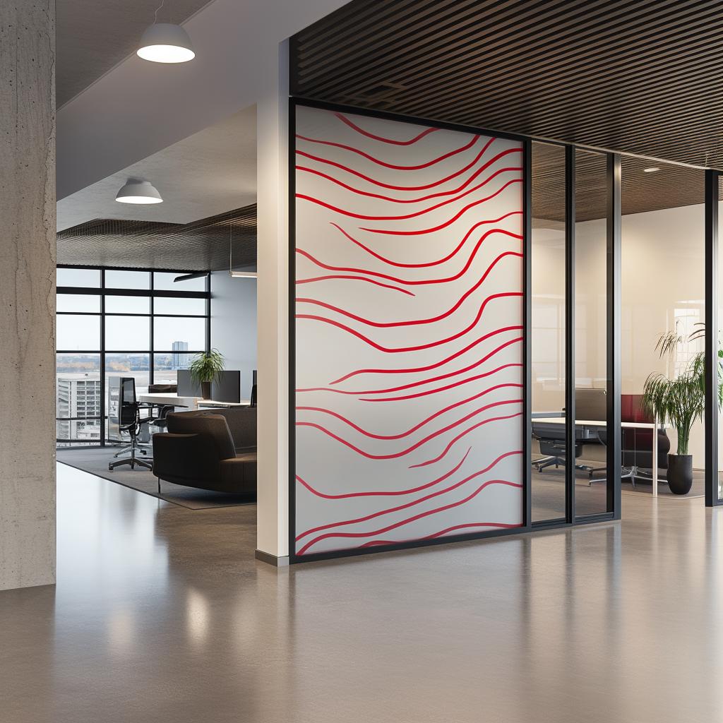 Modern wavy line frosted glass sticker in an office, adding privacy and style to the space.
