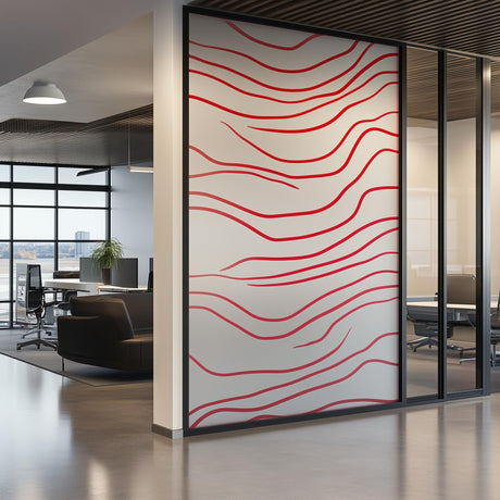 Modern wavy line frosted glass sticker in office, enhancing privacy with stylish design.