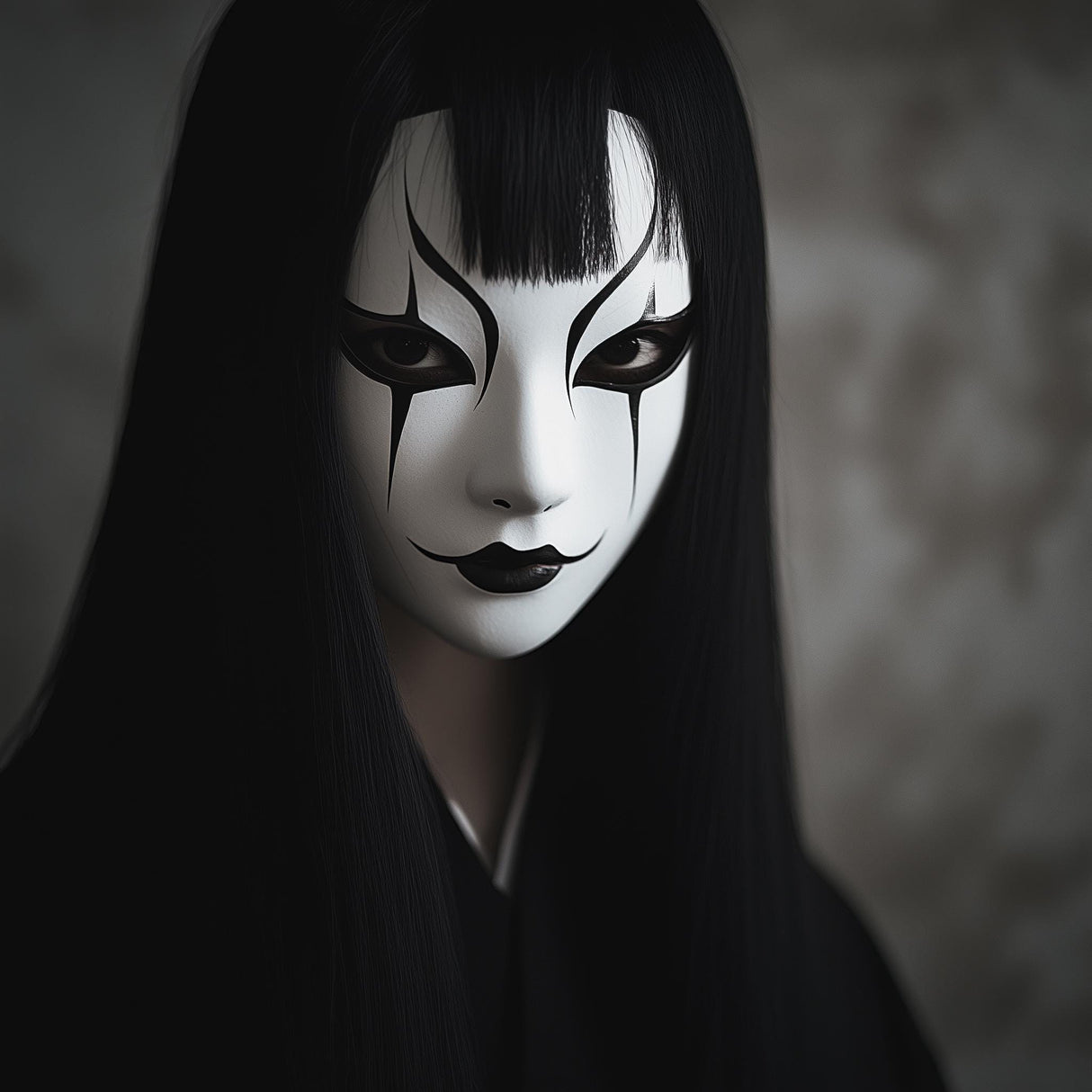 3D-printed Onryo ghost mask depicting a haunting spirit with intricate features, perfect for cosplay and Halloween.