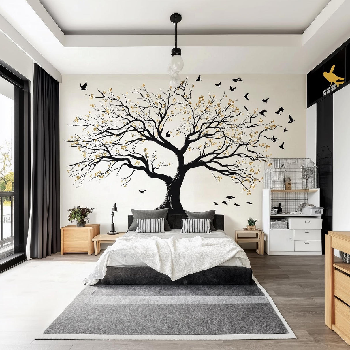 Large Tree Wall Decal | Elegant Nature Inspired Vinyl Mural | Bedroom and Living Room Wall Art | Birds Branches Peel & Stick Sticker