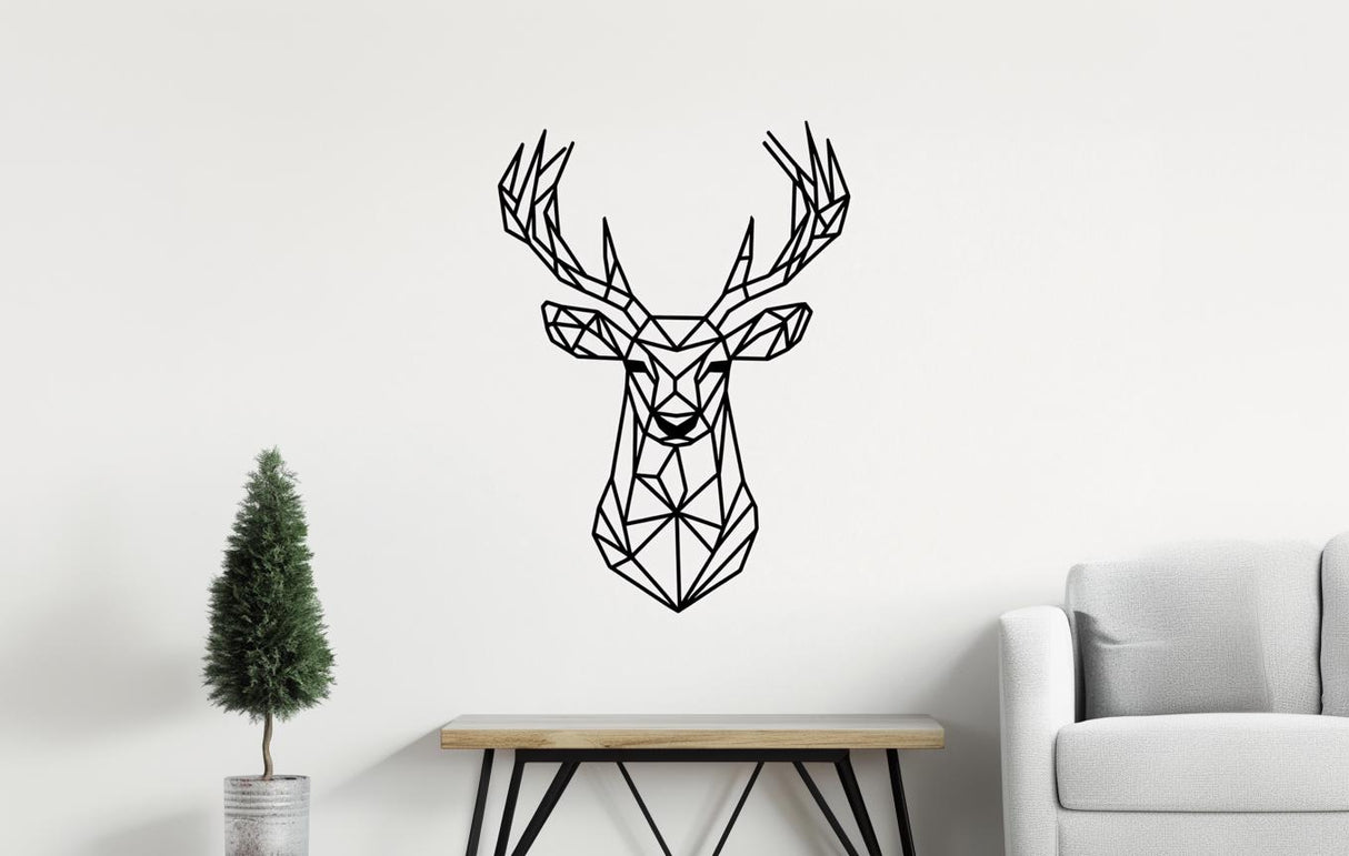 Geometric deer wall decal in a modern living space, adding minimalist decor to the room.