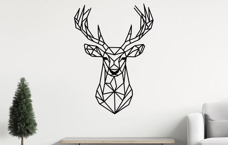 Geometric deer wall decal in angular design on a wall, perfect for modern minimalist decor.