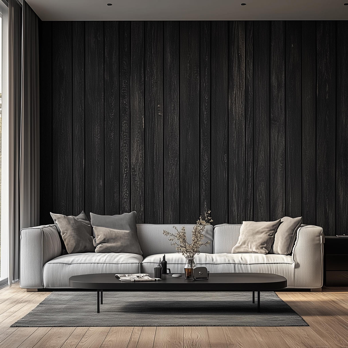 Black Woodgrain Vinyl Wallpaper | Peel and Stick Wood Panel Wall Sticker Covering | Modern Adhesive Wall Decal Room | Textured Wall Decor