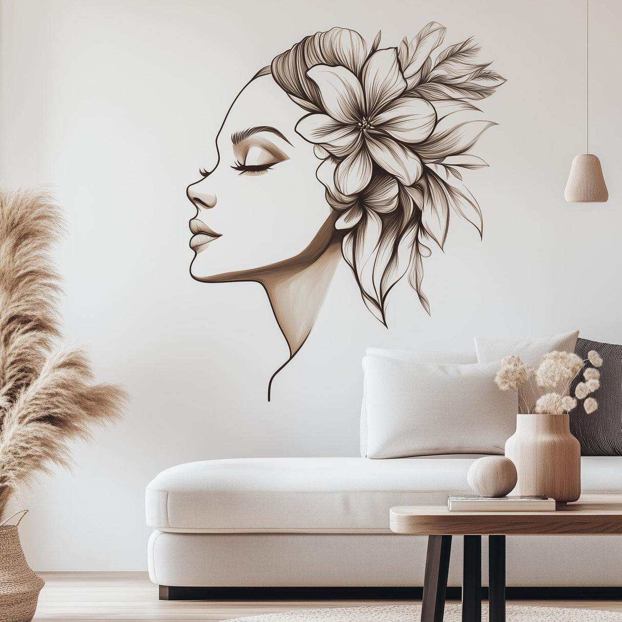 Floral Woman Wall Decal | Elegant Artistic Wall Sticker Art | Removable Silhouette Wall Sticker Living Room or Bedroom | Modern Boho Decor