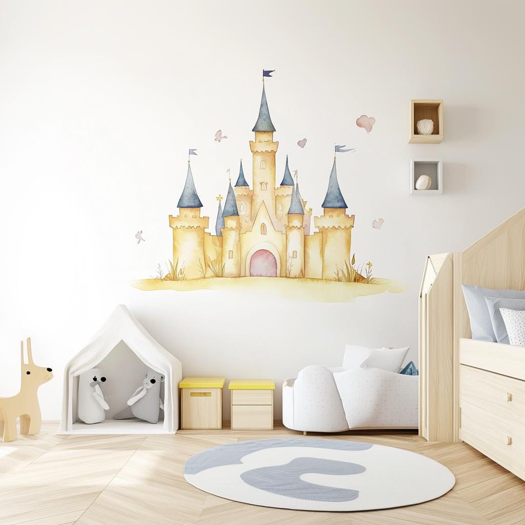 Fairy Tale Castle Wall Sticker | Princess Castle Wall Decal Art | Removable Kids Room Wall Sticker Nursery or Playroom | Dreamy Castle Decor