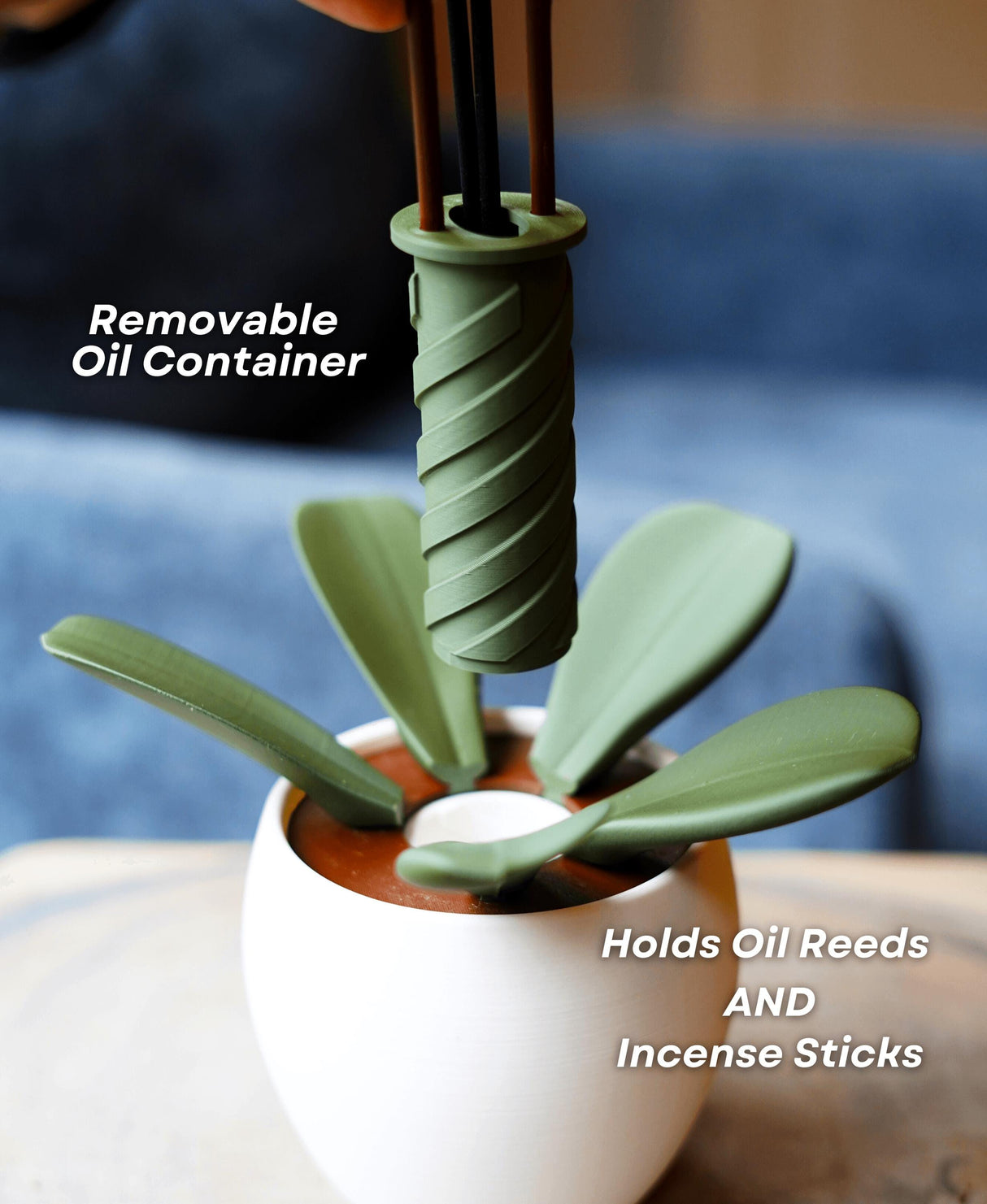 Aromatic Orchid Oil Diffuser with removable oil container and fan leaves for reeds and incense sticks.