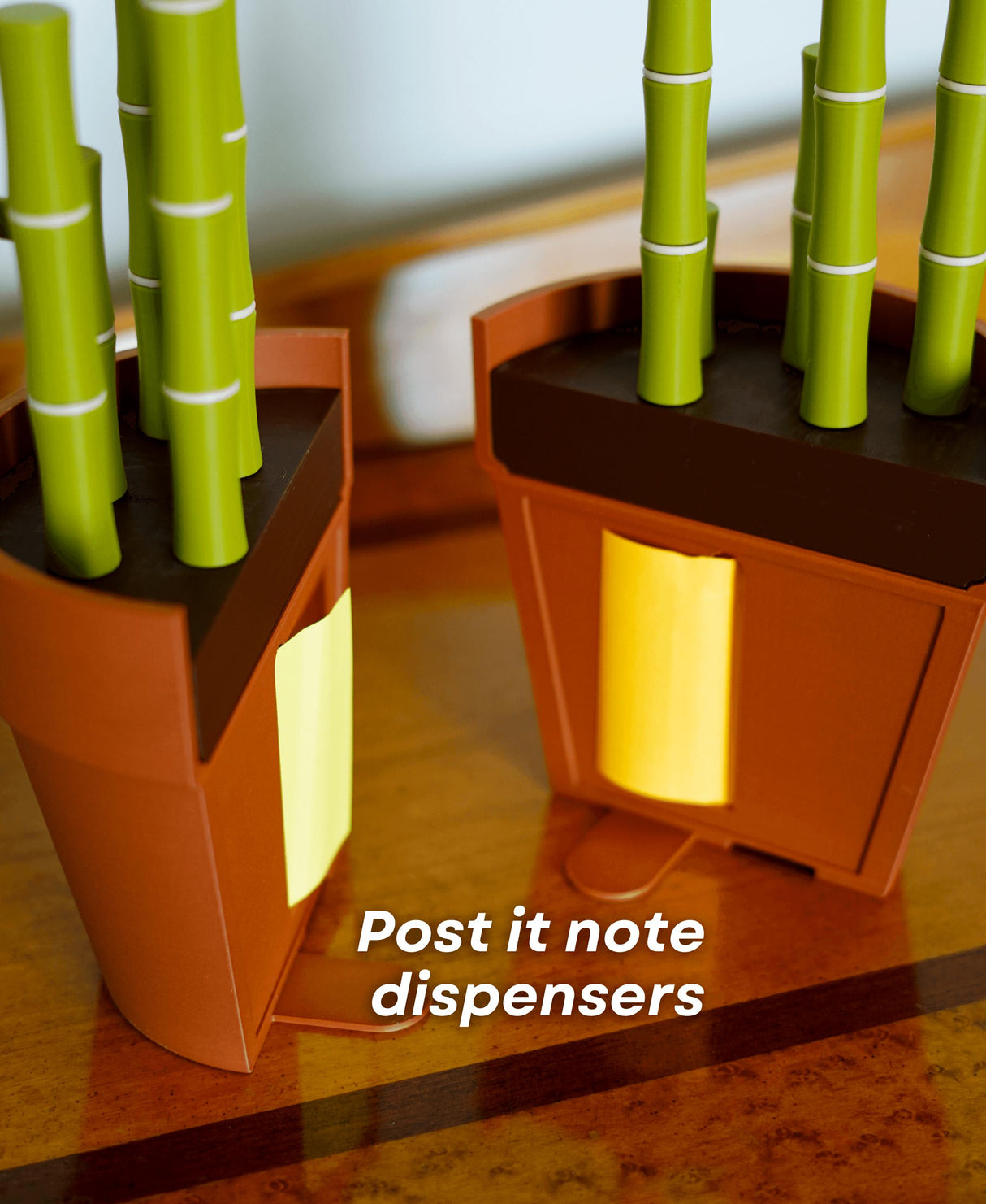 Bamboo-inspired post-it note dispensers for desk organization and style.