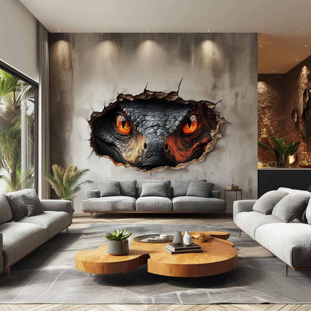 3D Fiery Dragon Wall Mural | Dragon Eyes Cracked Wall Sticker | Fantasy Wall Art Living Room | Kids Room Decor | Large Dragon Wall Decal