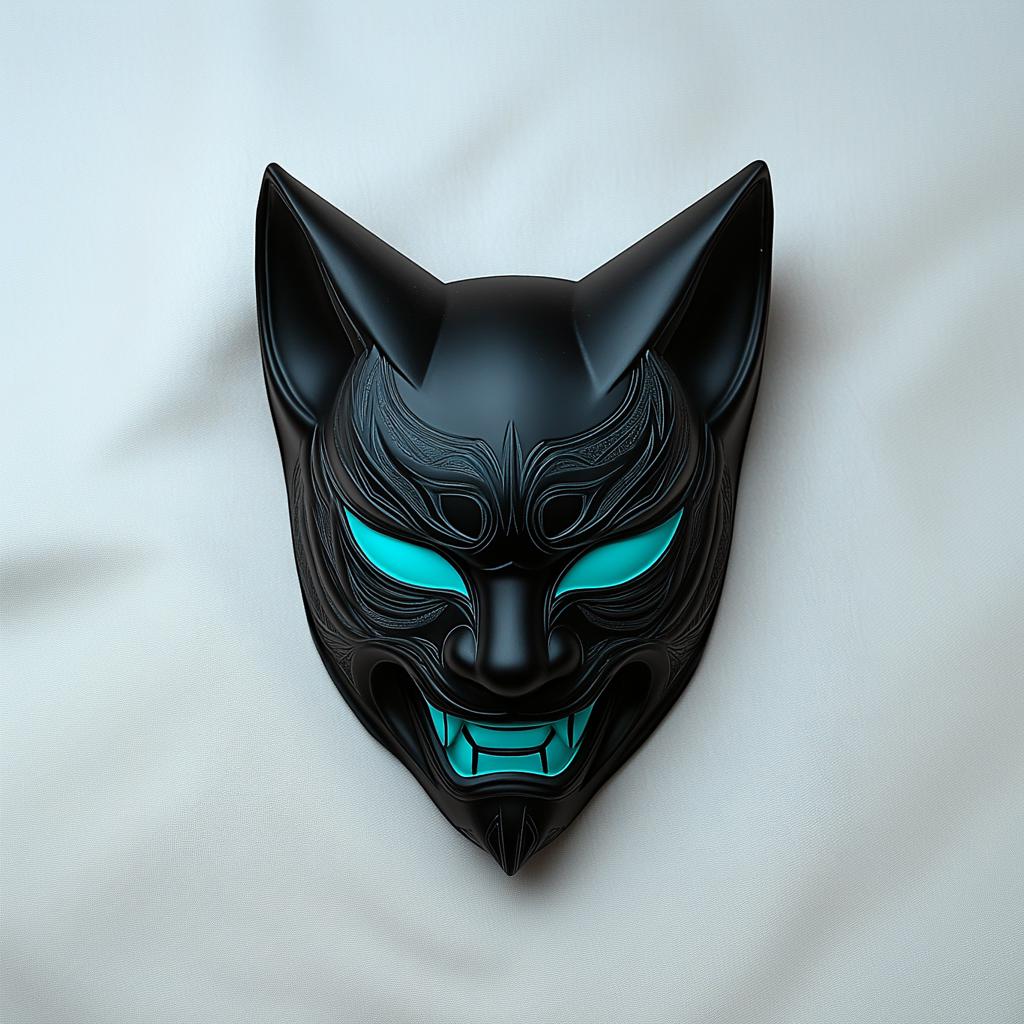 Cyberpunk Black Fox Mask | 3D Printed Japanese Demon Mask | Samurai Cosplay Mask