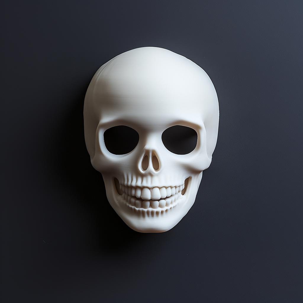 3D printed skull mask for Halloween, cosplay, horror events, and gothic fashion costume.