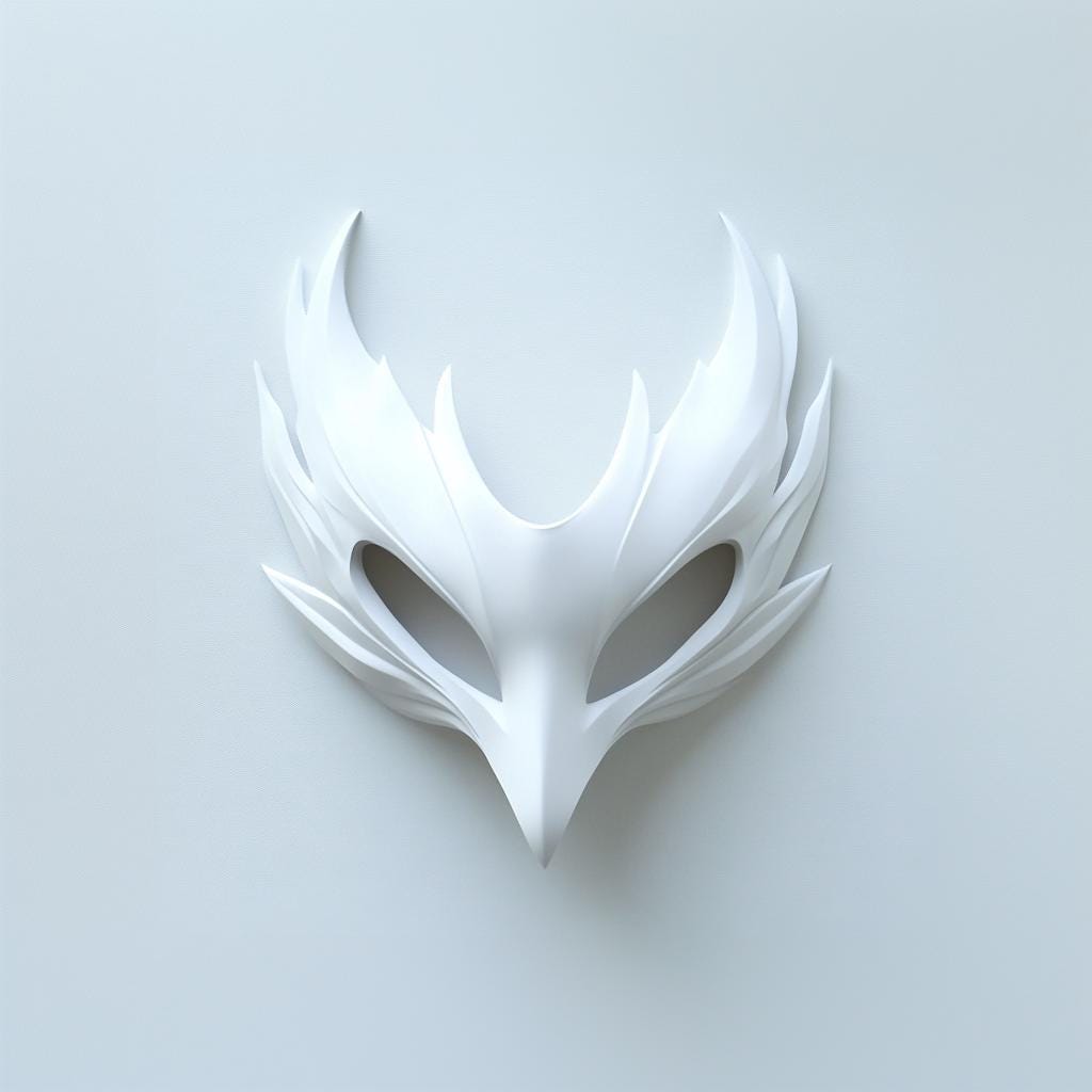 Elegant white 3D-printed bird mask with mystical design, perfect for masquerade and cosplay.