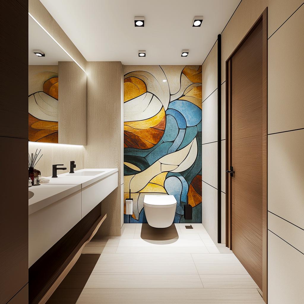 Abstract Wall Mural | Modern Bathroom Vinyl Sticker | Artistic Geometric Peel & Stick Wallpaper | Luxury Accent Wall Decor