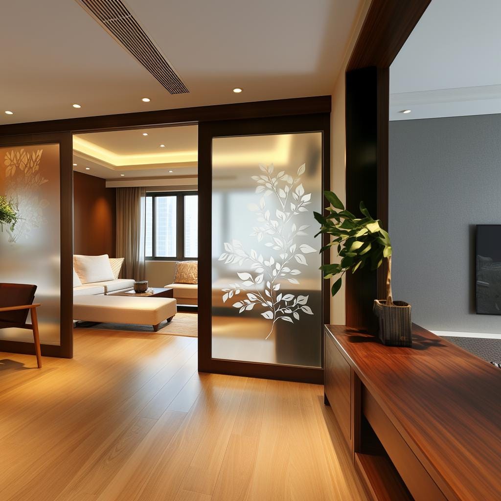 Botanical Frosted Glass Sticker | Etched Privacy Window Film | Elegant Leaf Design Vinyl Decal | Custom Glass Cover Privacy Film for Home