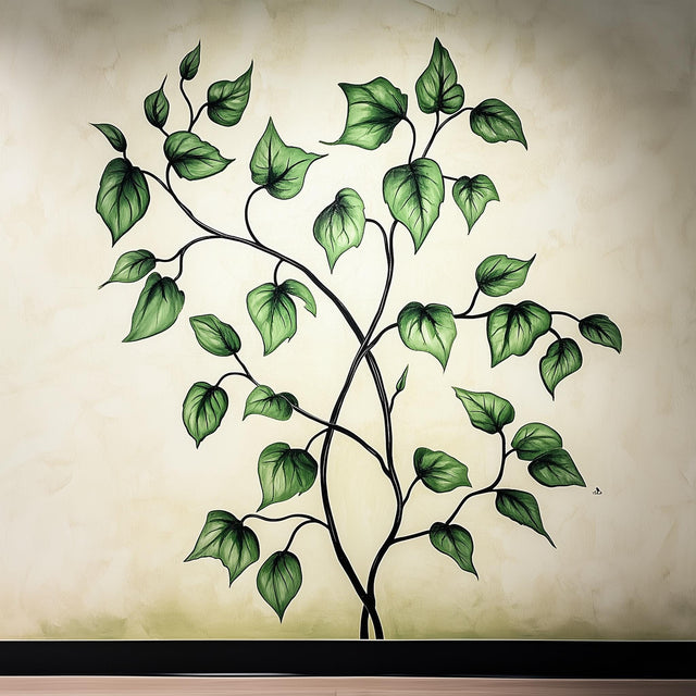 Botanical vine wall decal with lush green leaves, perfect for nature-inspired home decor.