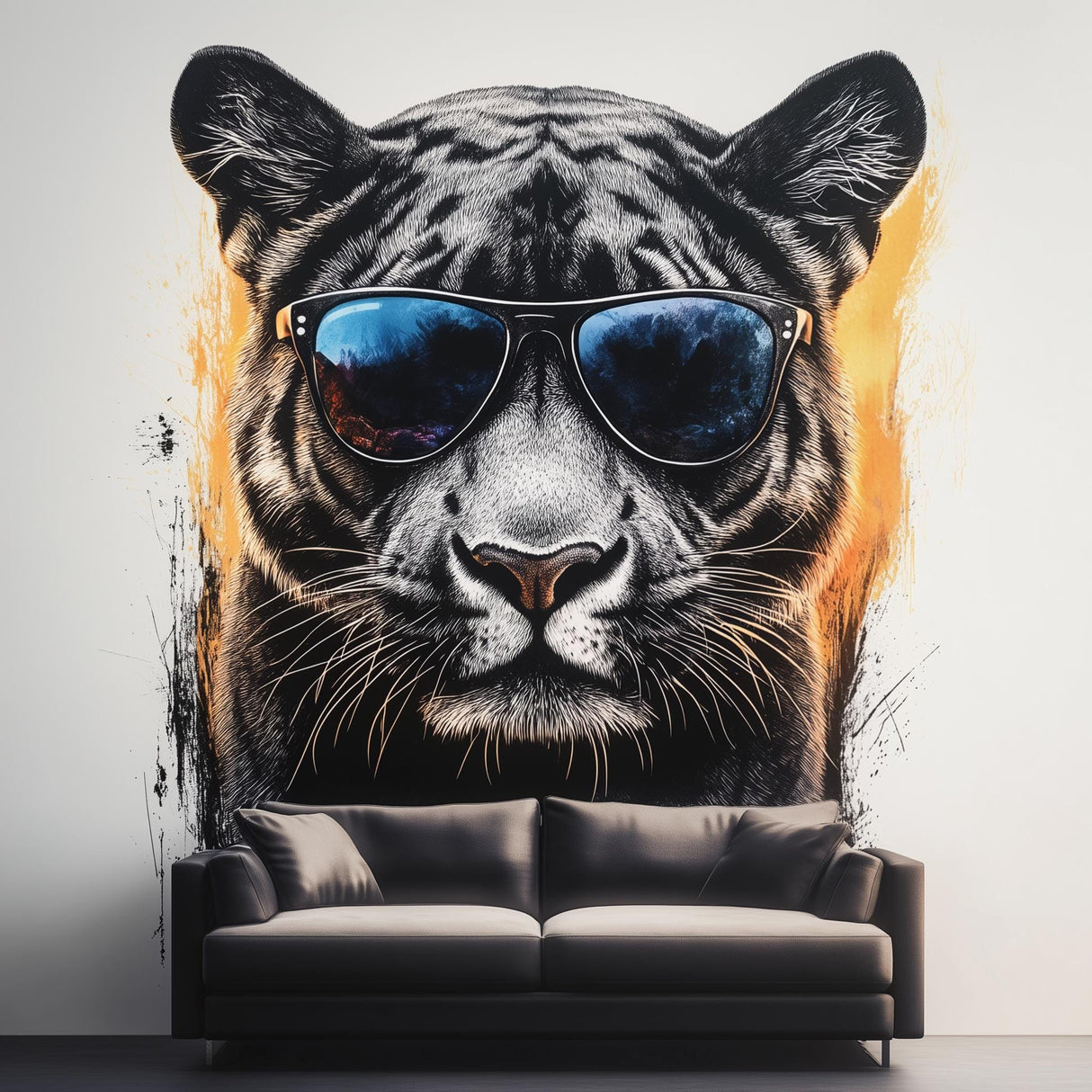 Black Panther Wall Decal | Cool Big Cat with Sunglasses Vinyl Mural | Urban Jungle Graffiti Wall Art | Modern Living Room Office Decor