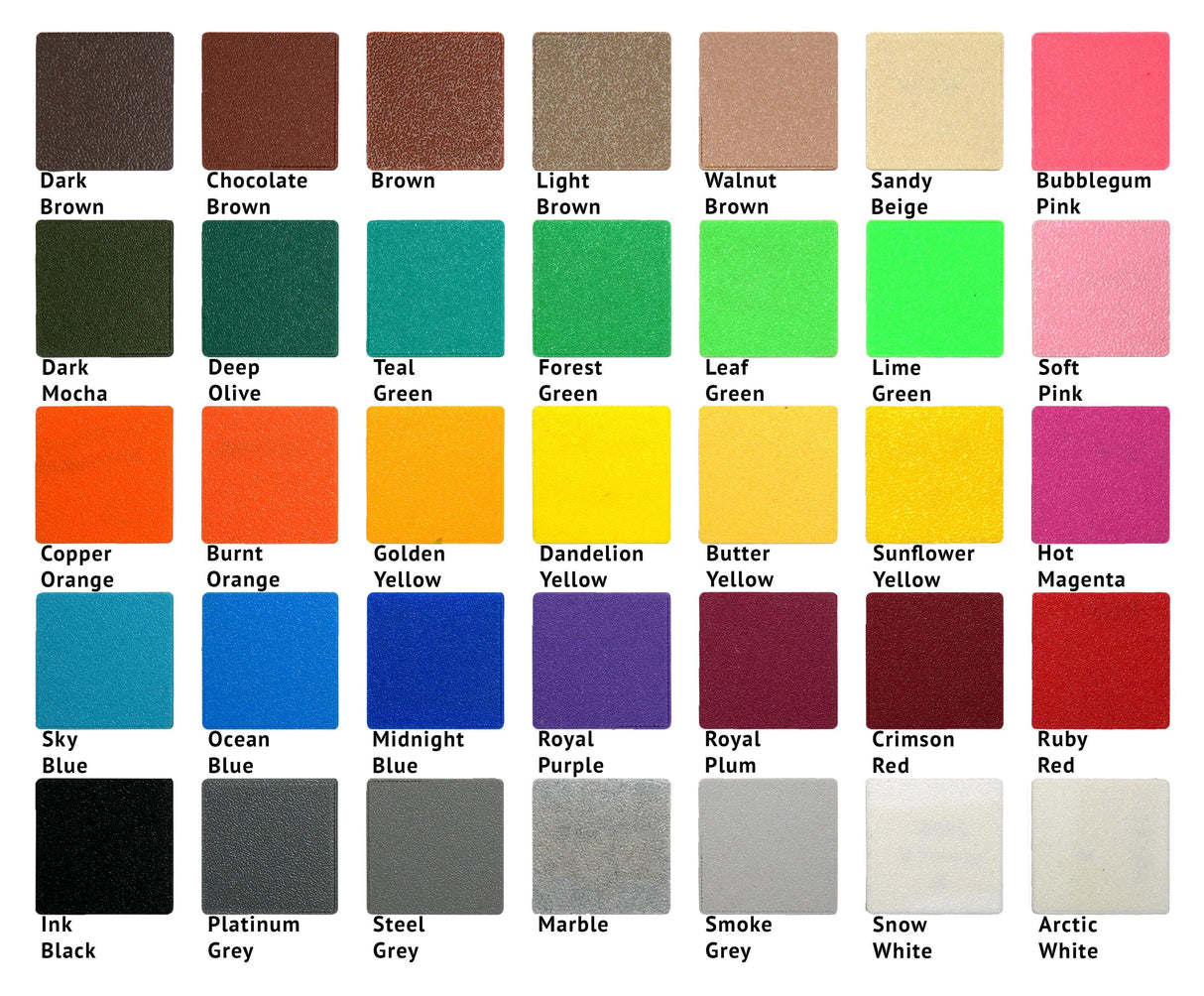 Color swatches including shades like Dark Brown, Bubblegum Pink, Sky Blue, and Snow White for crafting and design.