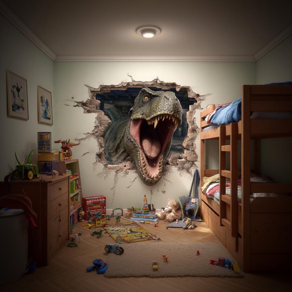 T-Rex Dinosaur Wall Decal | 3D Breakthrough Wall Sticker for Kids Room | Hyper Realistic TRex Mural | Dinosaur Bedroom Decor Boys Room Gift
