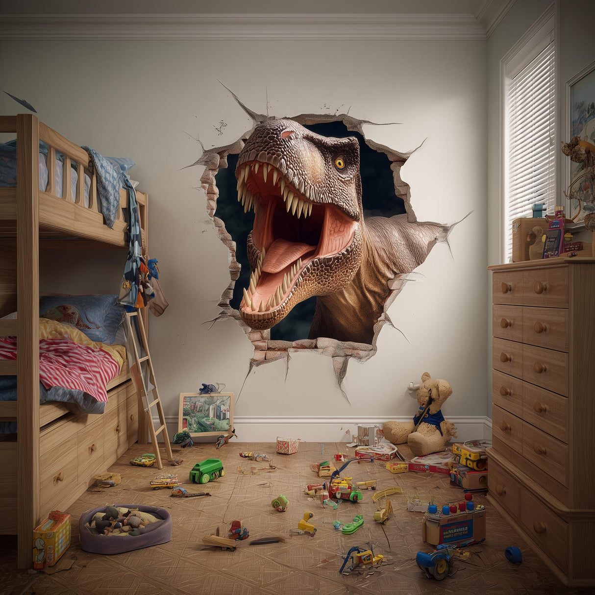 T-Rex 3D Wall Decal for Kids Room | Roaring Dinosaur Breakthrough Wall Sticker Jurassic Bedroom Decor | Boys Dino Mural Gift Dinosaur Lovers