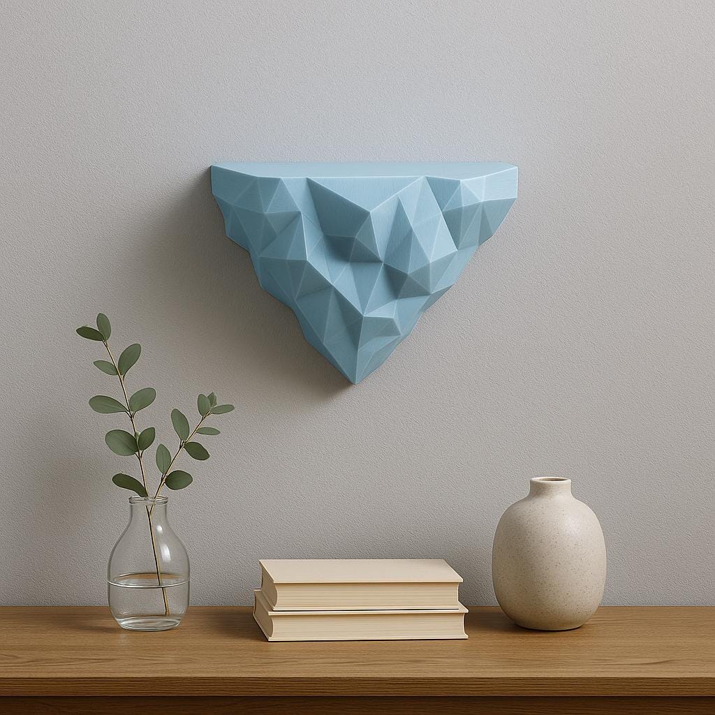 Geometric blue floating shelf showcasing a polygonal design, ideal for modern and minimalist decor.