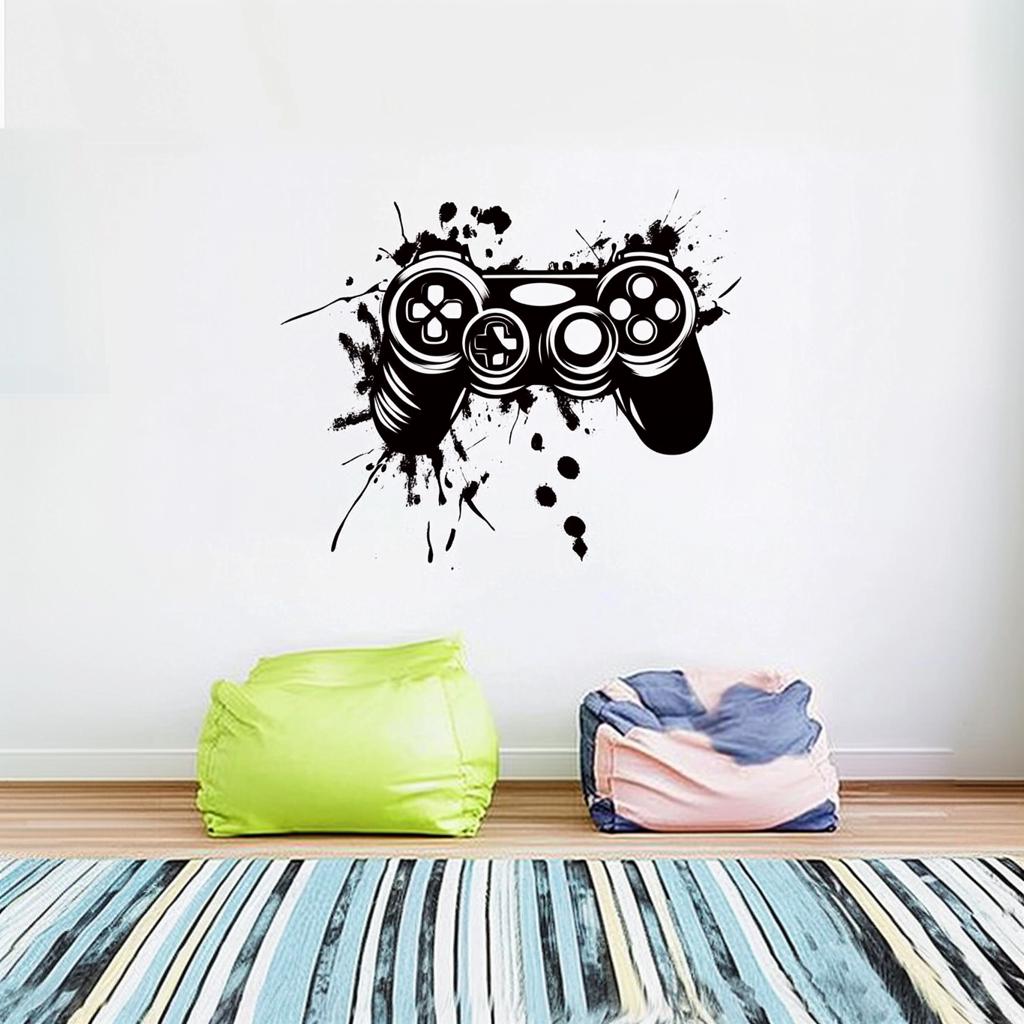 Gamer wall decal featuring a splatter-style video game controller on a stylish room wall.
