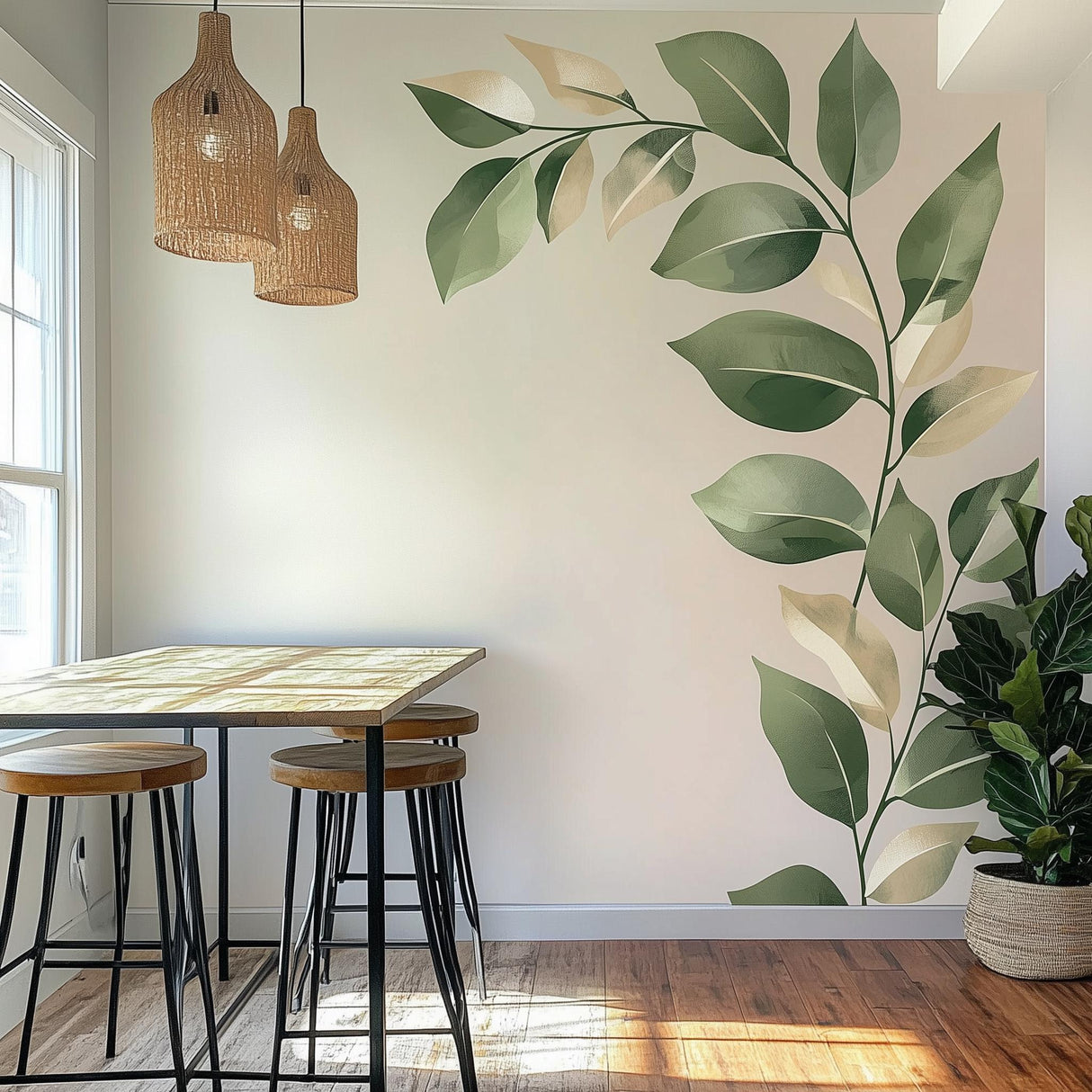 Large Vine Leaf Wall Decal | Botanical Wall Art | Greenery Wall Sticker | Removable Vinyl Mural for Kitchen, Dining Room, or Entryway Decor