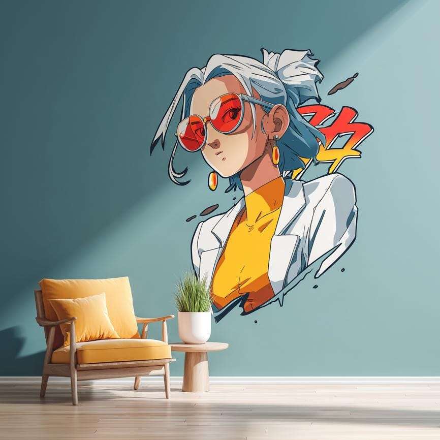 Anime Girl Wall Decal | Cool Anime Wall Art | Removable Vinyl Sticker | Teen Room Decor | Japanese Cartoon Style | Gift for Anime Fans
