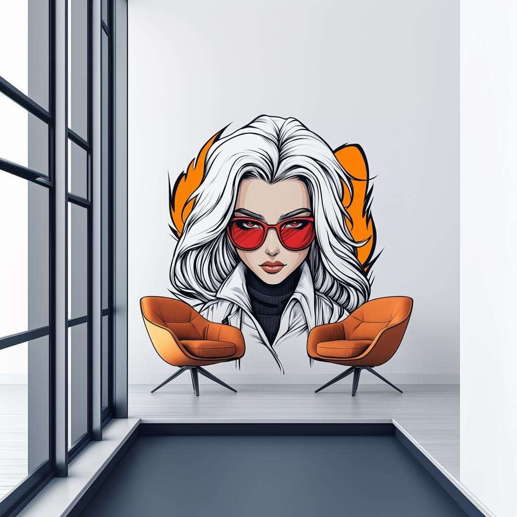 Anime Girl Wall Decal | Cool Female Character Sticker | Comic Style Wall Art | Modern Manga Mural | Removable Vinyl Sticker Room or Office