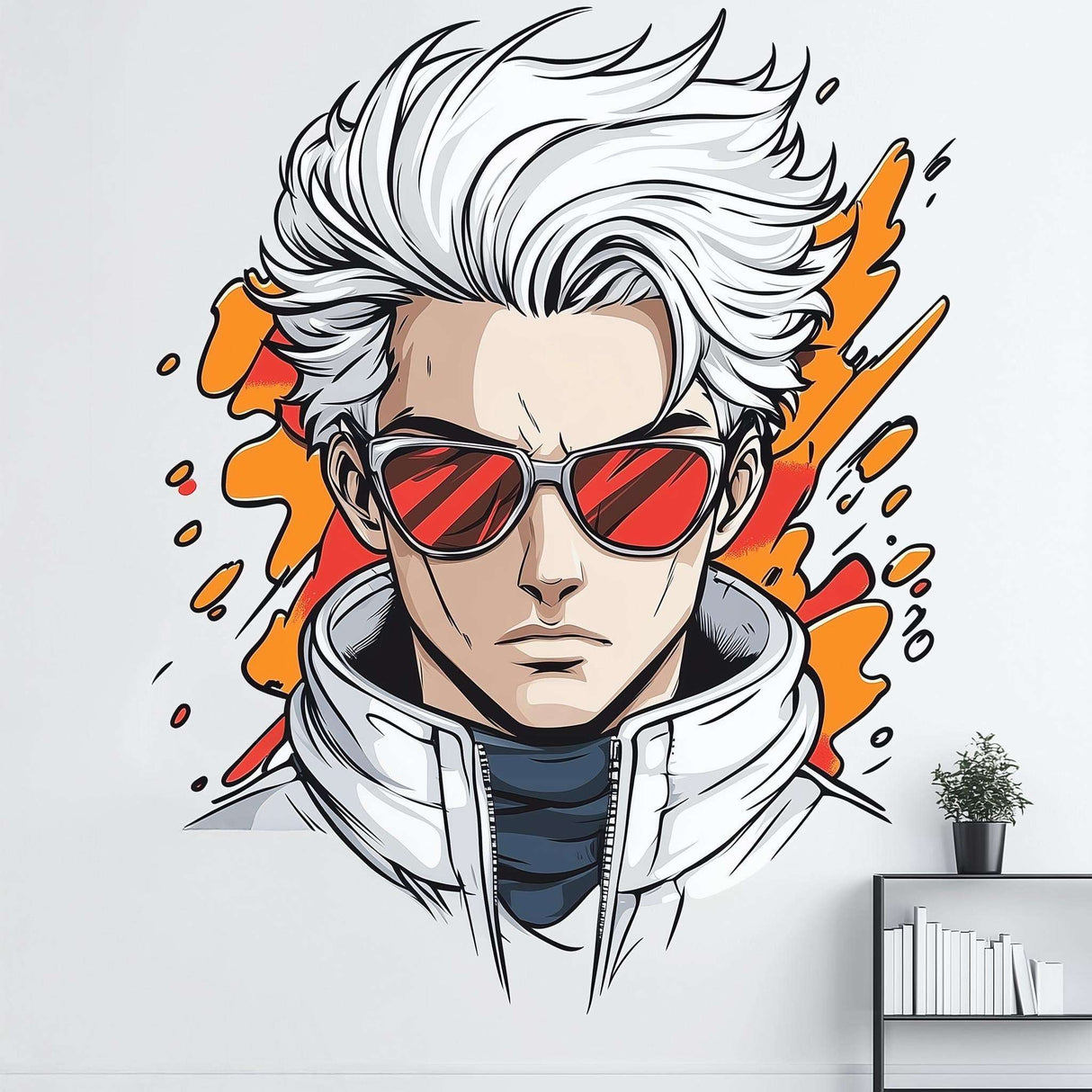 Anime Wall Decal Male Character | Cool Manga Style Wall Art | Modern Boys Room Decor | Removable Vinyl Wall Sticker | Japanese Anime Decor