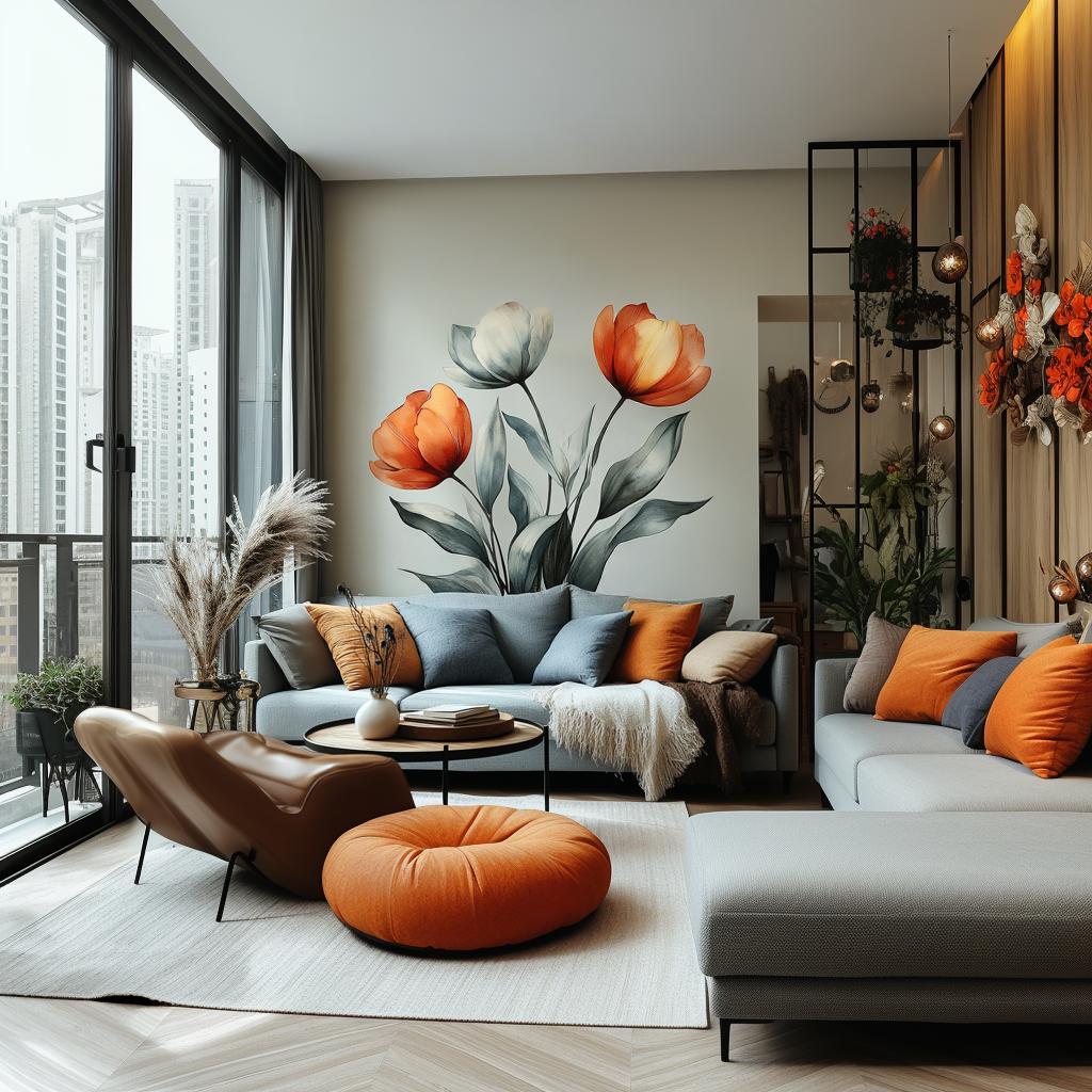 Watercolor Tulip Wall Decal | Botanical Flower Wall Sticker | Modern Floral Wall Art | Removable Vinyl Mural | Living Room Nature Decor