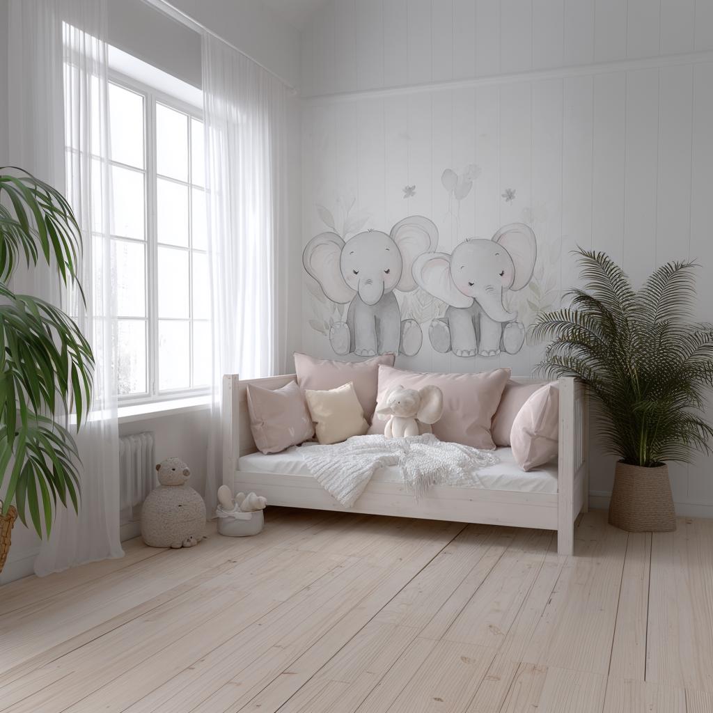 Elephant Wall Decal for Nursery | Cute Baby Elephant Sticker | Soft Grey Animal Mural | Gender Neutral Safari Nursery Decor Vinyl Art