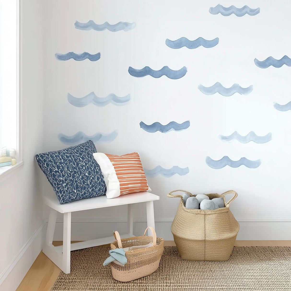 Watercolor Wave Wall Decals Set | Minimal Ocean Wave Stickers | Blue Sea Vinyl Wall Art for Nursery, Beach House, or Coastal Room Decor