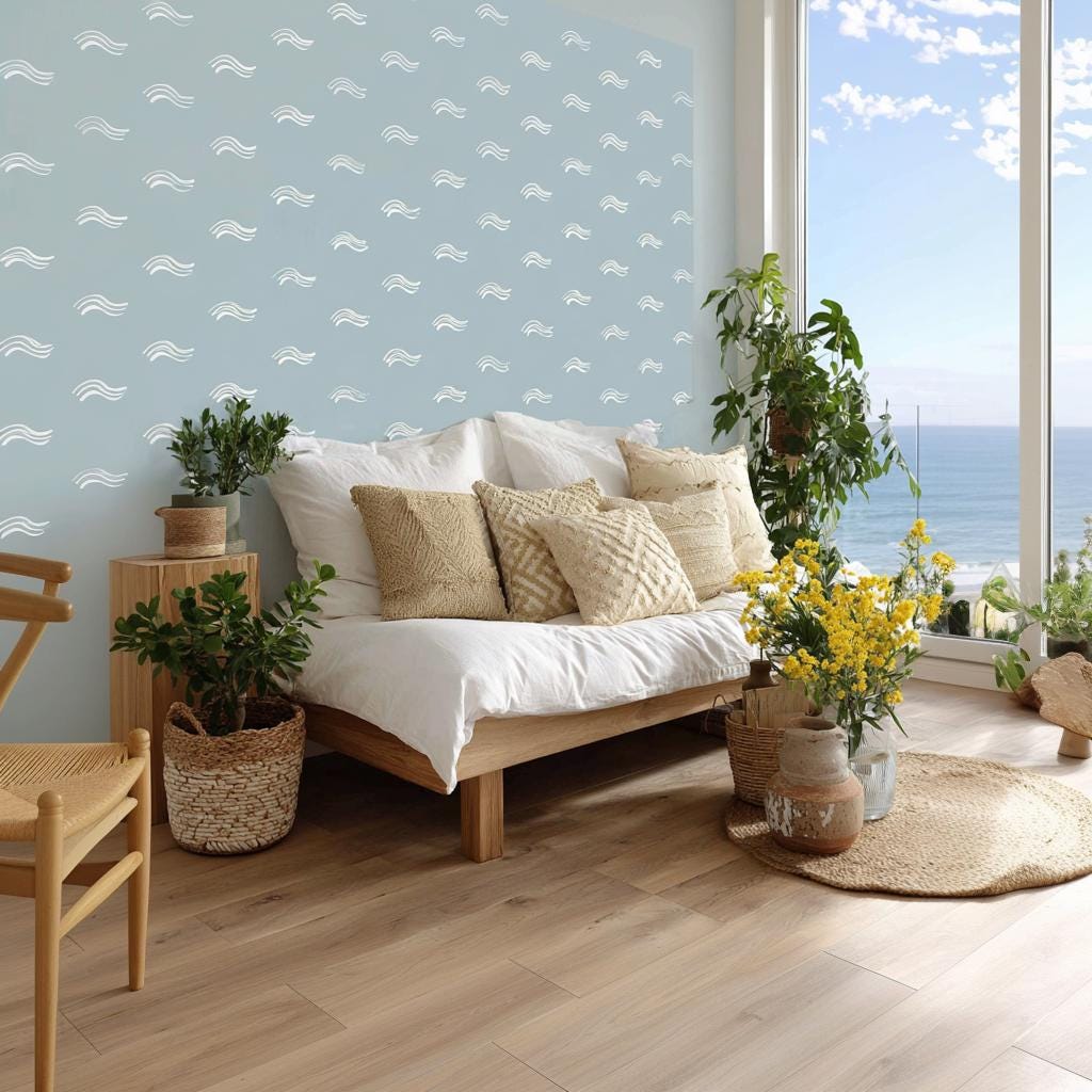 30x Ocean Wave Wall Decals | Coastal Nursery Wall Stickers | Removable Nautical Wall Decor for Kids Room or Beach House | Set of Vinyl Waves