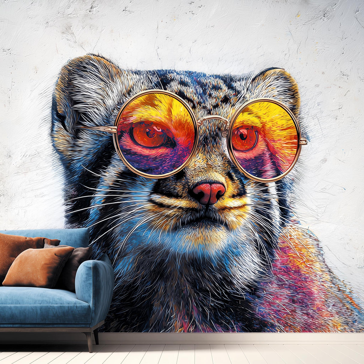 Pallas Cat Wall Decal | Manul Cat with Sunglasses | Colorful Vinyl Wall Sticker | Funky Wild Cat Decor | Cool Animal Wall Art | Indoor Decal