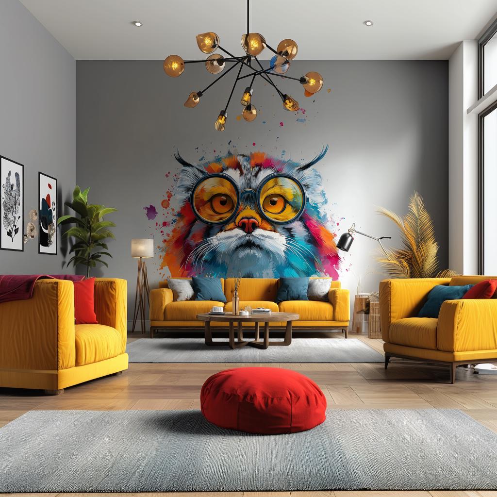 Pallas Cat Wall Decal | Manul Cat with Sunglasses | Artistic Vinyl Sticker | Colorful Animal Wall Decor Funky Cat Face Decal | Modern Art