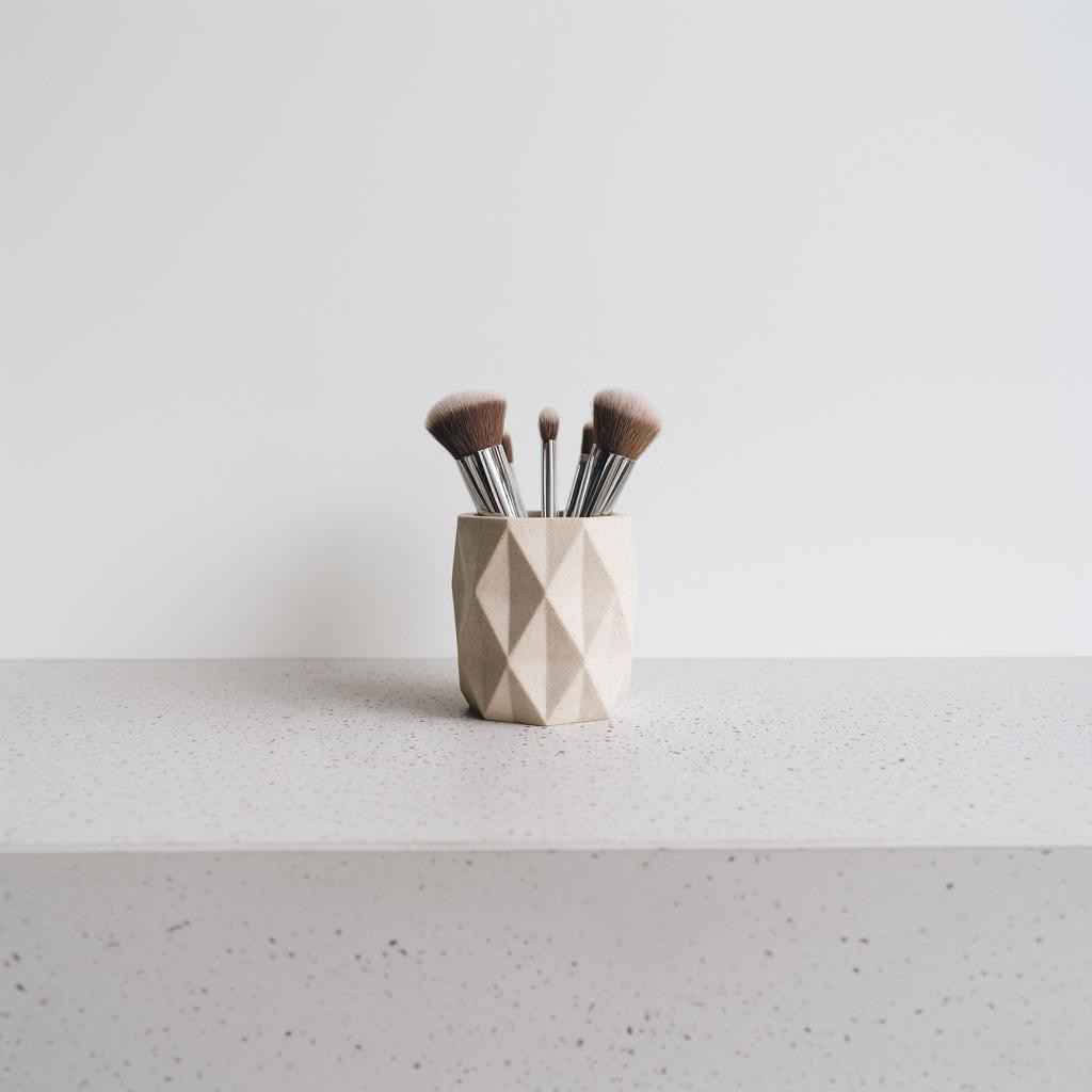 3D Printed Geometric Brush Holder | Modern Faceted Makeup Organizer | Minimalist Pen Cup | PLA Plastic Desk or Vanity Flowers Storage