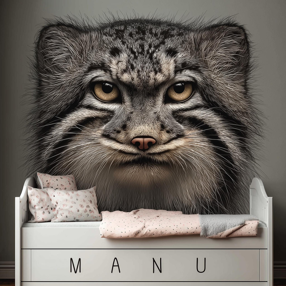 Pallas Cat Wall Decal | Realistic Manul Face Vinyl Sticker | Wildlife Animal Wall Art | Indoor Wall Decor | Large Wild Cat Wall Mural