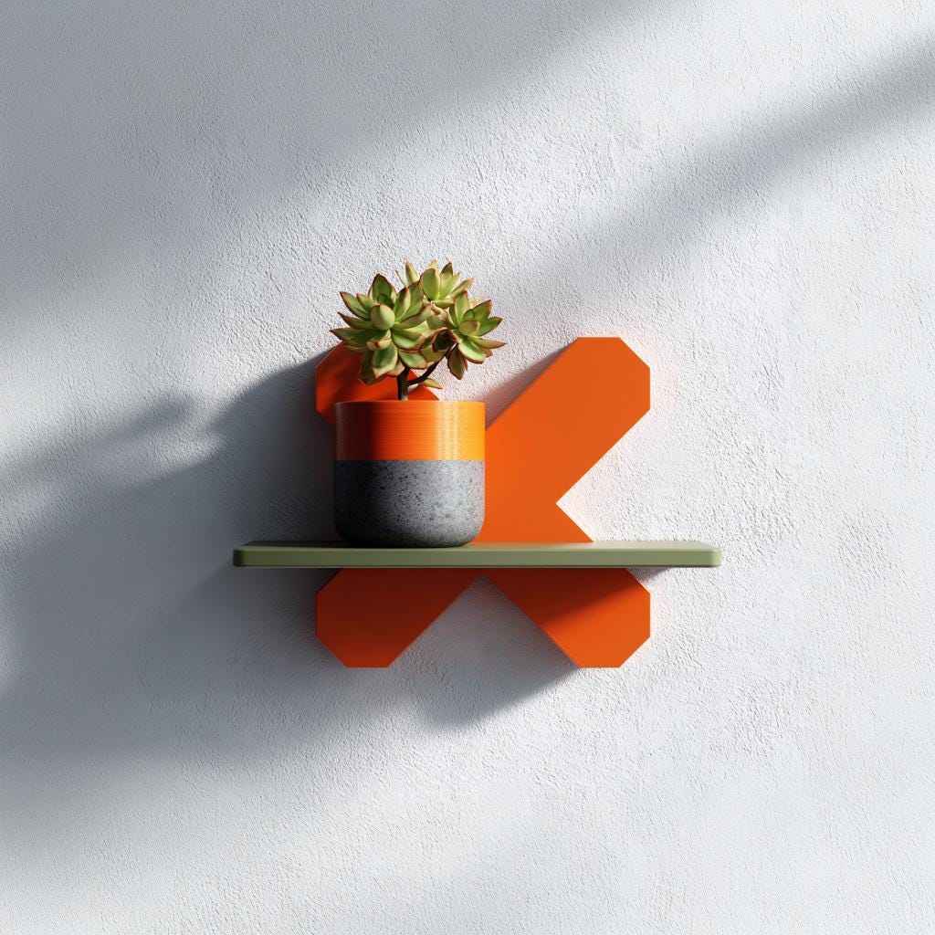3D Printed Wall Shelf | Geometric X Form Floating Shelf | Modern Plant Display Shelf | Minimalist Decorative Shelf | Unique Wall Decor